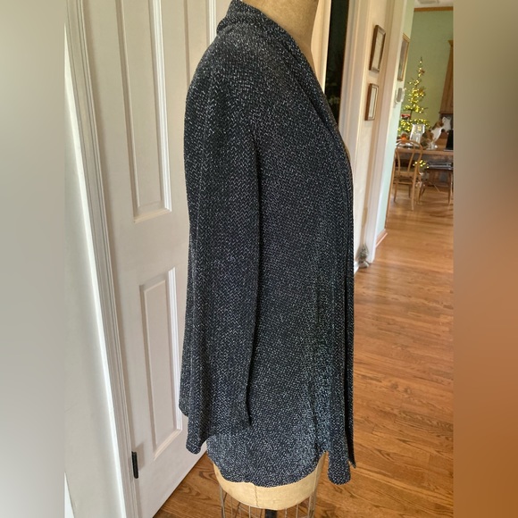 Slinky Brand Lurex Cardigan MED Silver & Black Tuxedo Front Lapels GREAT TOPPER - Picture 4 of 7